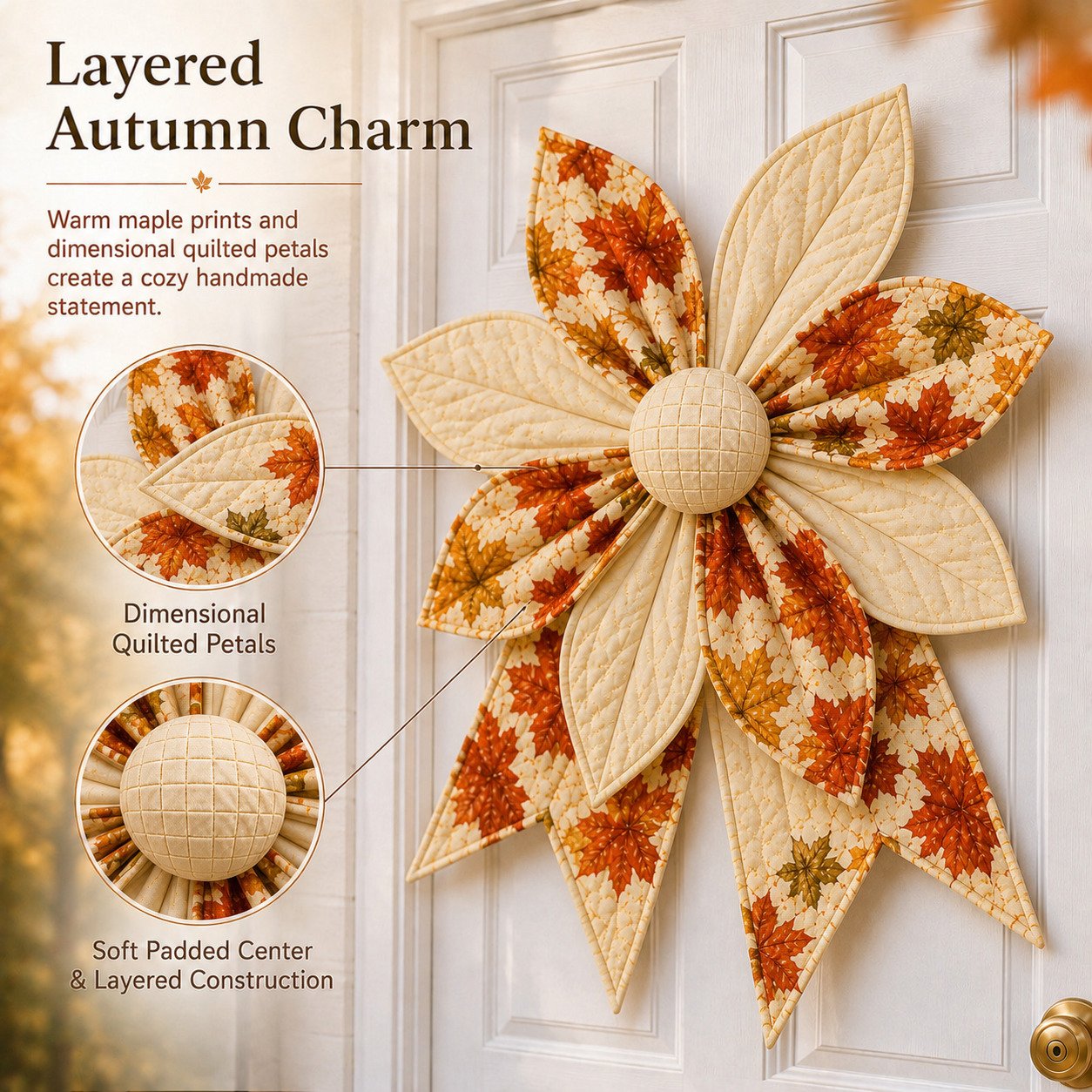 🎀 Oversized Quilted Bow Sewing Kit | Coordinated Printed Fabrics, Soft Batting, Pre-Designed Templates & Complete Supplies for a Full 23–25 in Statement Bow 🍁✨