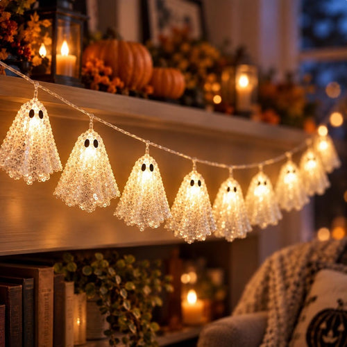 👻 Halloween Ghost Garland with LED Lights