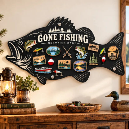 🎣 Bass-Shaped Magnetic Fishing Display Board | 3 Sizes