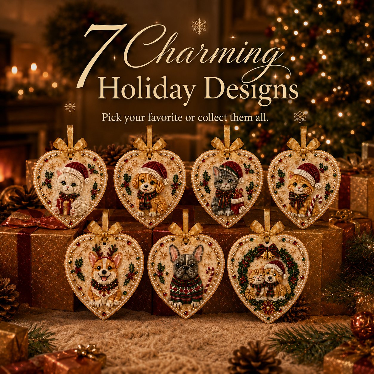 ⏳ Last Day 49% OFF – 🎄Beginner-Friendly DIY Pearl & Gem Christmas Heart Ornament Kit Collection | Complete Kit with Pearl-Style Beads, Gem Accents & Hanging Ribbon Included 💕