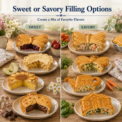⏳ Last Day 49% OFF – 🌸 8-Design Spring Garden Mini Pie Mold Collection | Reusable Embossed Molds for Shaping Detailed Bee, Butterfly, Ladybug, Sunflower, Cottage & More 🥧✨