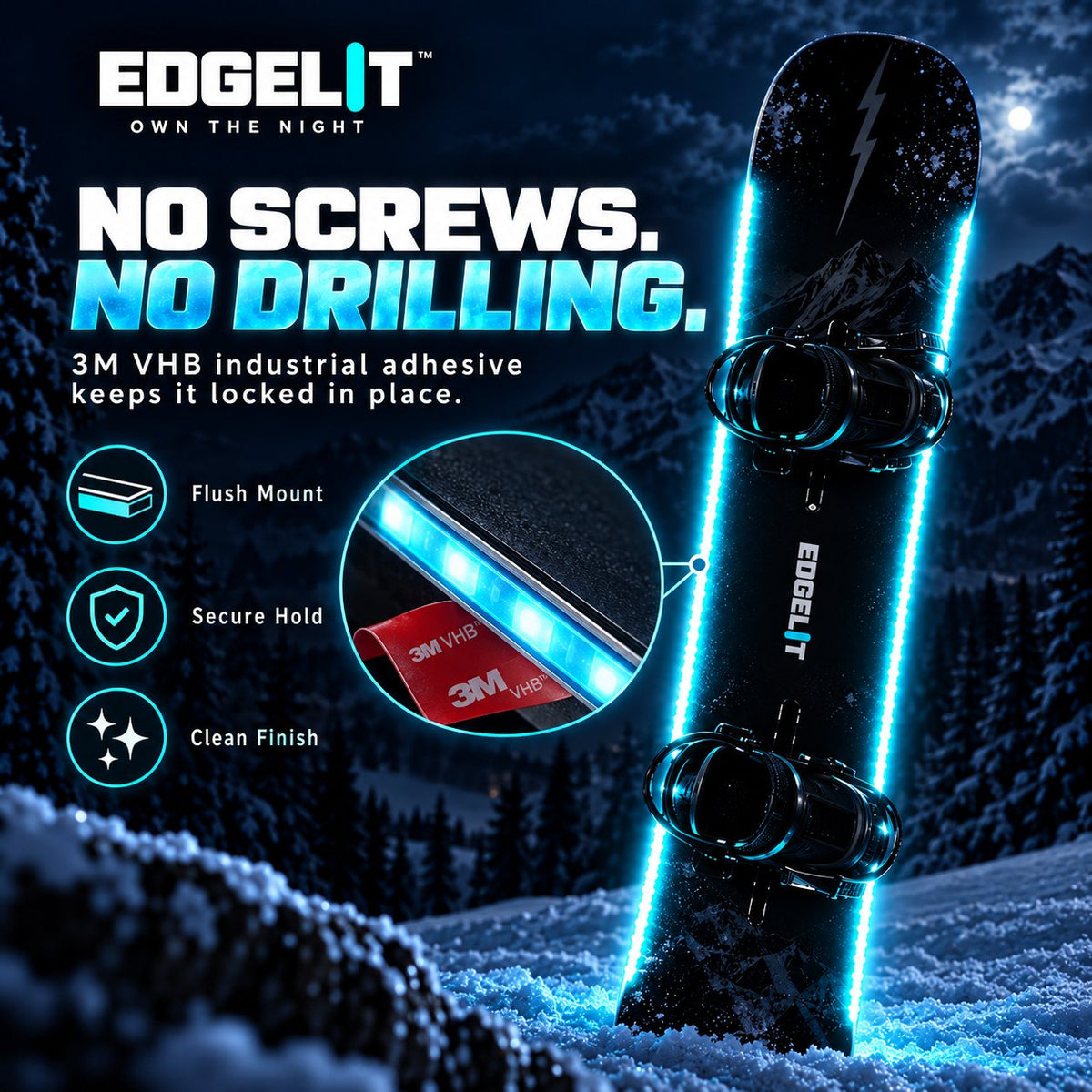 🏂 LED Snowboard Edge Light Kit – 7 Color Night Riding System❄️Light Up Every Run. Own Every Night✨