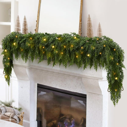 🎄 Pre-Lit Cedar Garland – Warm White Holiday Greenery