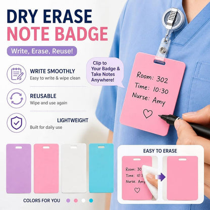 🩺Erasable Badge Note | Dual-Side Writable, Fade-Proof & No Blur (🖊Write. Wipe. Repeat.) 🎁Free Badge Clip Included📋