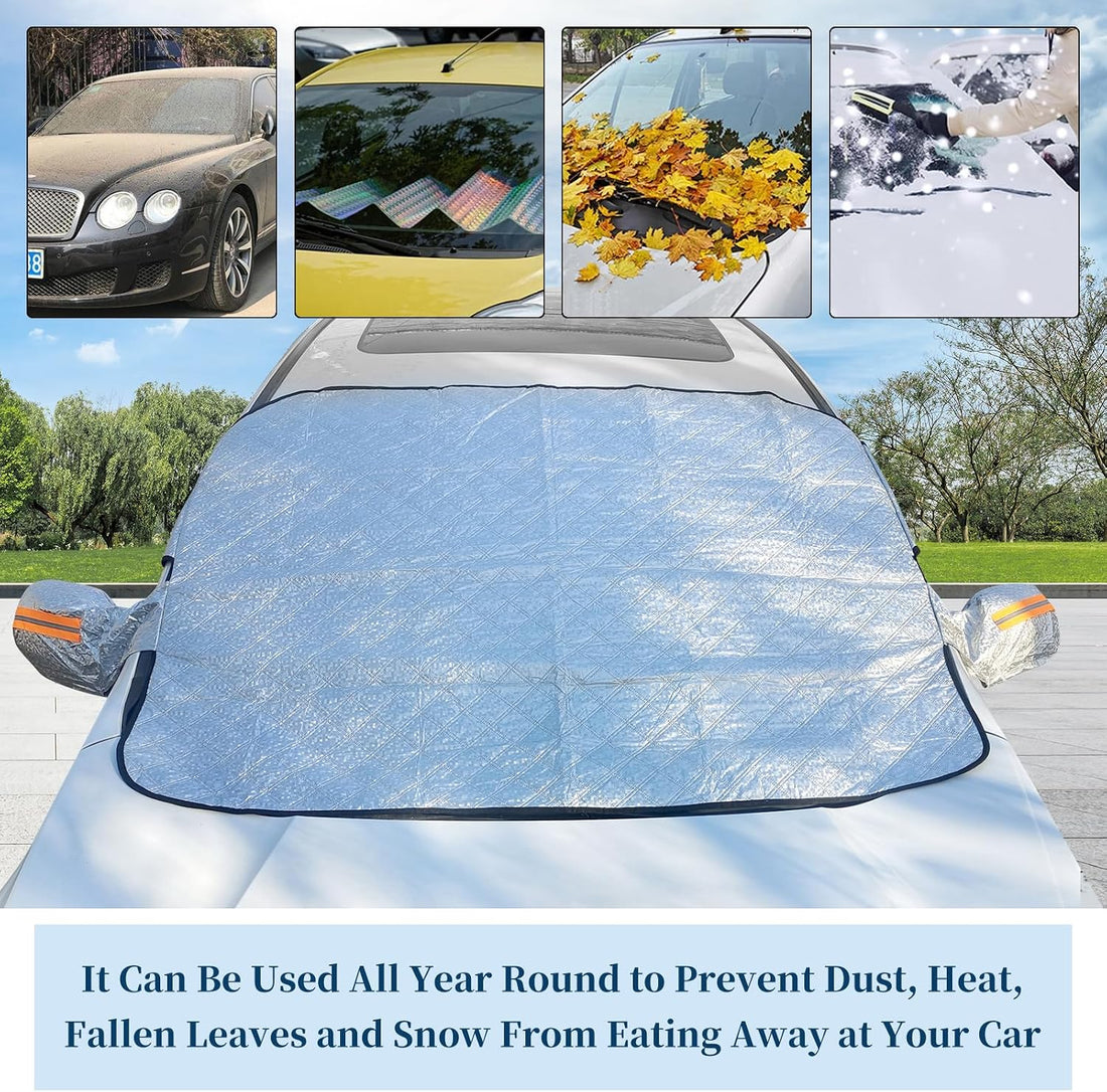All-season windshield protector used against dust heat leaves and snow
