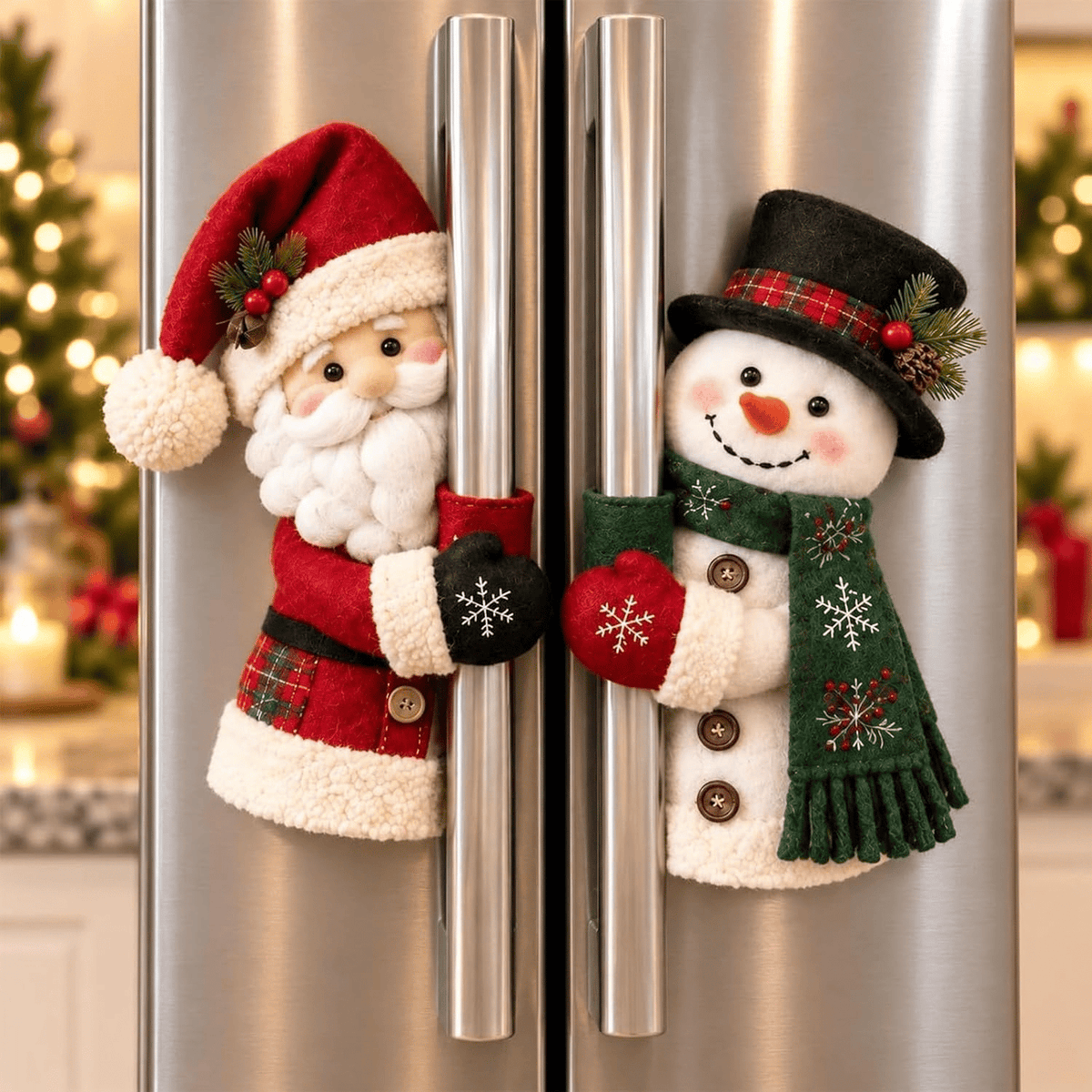 Festive Christmas Handle Covers Set, Plush Santa & Snowman Handle Huggers for Fridge Oven Kitchen Cabinets, Cozy Holiday Home Decor Gift for Friends