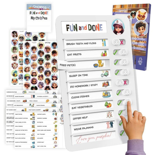 Magnetic Kids Chore Chart - Daily Routine Chart with Checklist, Stickers, Plastic Icons & Visual Task System