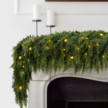 🎄 Pre-Lit Cedar Garland – Warm White Holiday Greenery