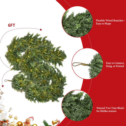 🎄 Pre-Lit Cedar Garland – Warm White Holiday Greenery