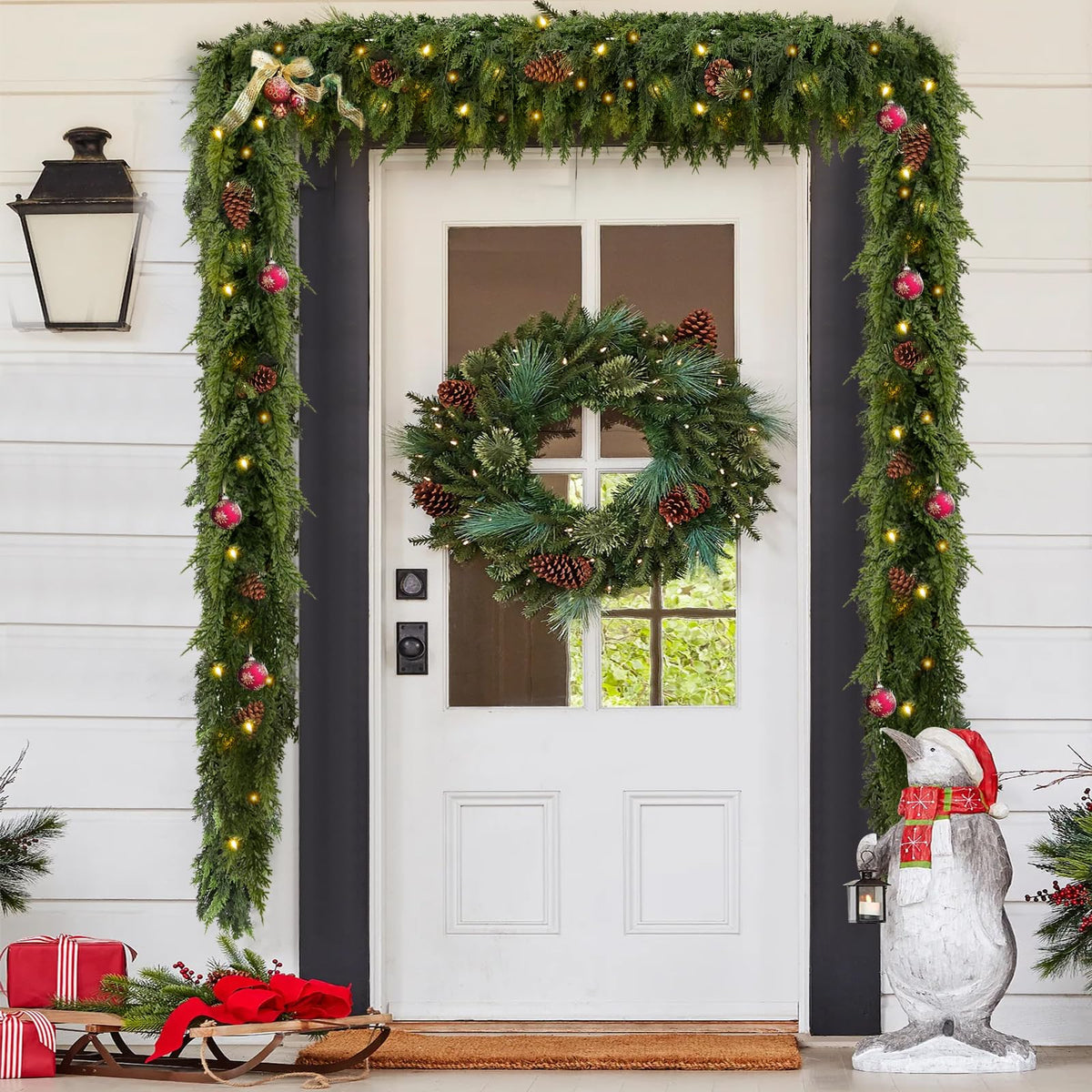 🎄 Pre-Lit Cedar Garland – Warm White Holiday Greenery