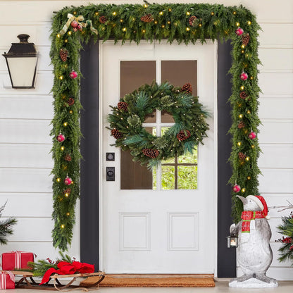 🎄 Pre-Lit Cedar Garland – Warm White Holiday Greenery