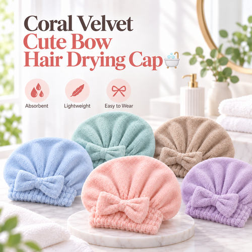 🔥Buy 2 Get 1 Free! Coral Velvet Cute Bow Hair Drying Cap🛁