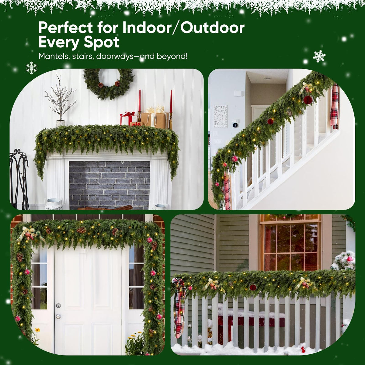 🎄 Pre-Lit Cedar Garland – Warm White Holiday Greenery