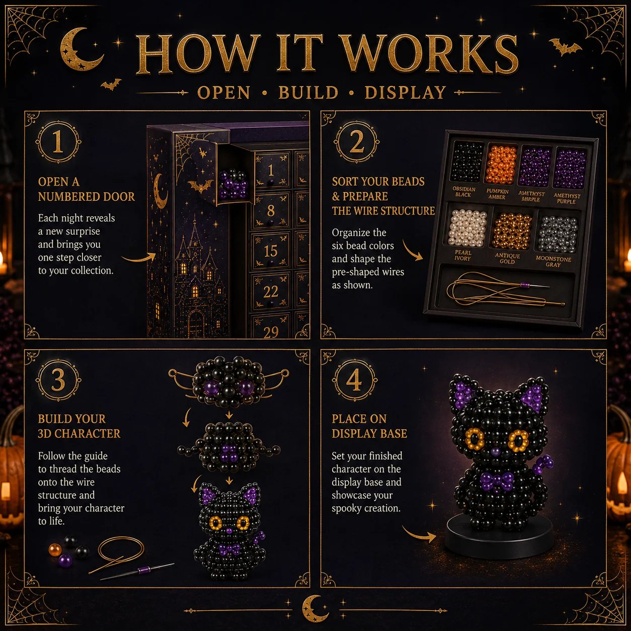 🔥 LAST DAY 49% OFF – 🎃 Hollowmoon 31-Night Jewel-Bead Countdown Calendar | 31 Daily DIY Characters, Complete Craft Supplies & Midnight Parade Display 💎✨