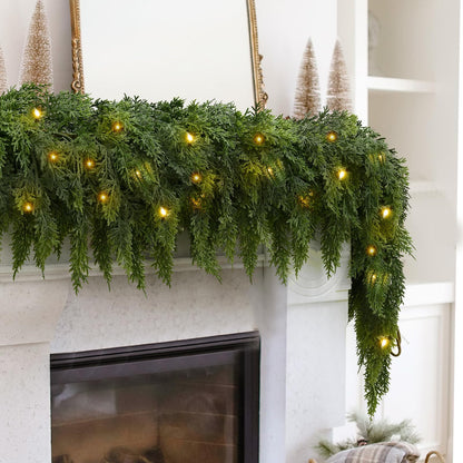 🎄 Pre-Lit Cedar Garland – Warm White Holiday Greenery