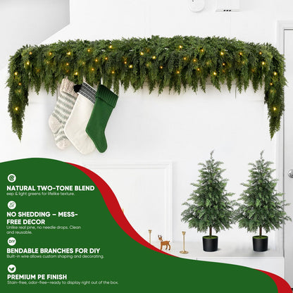 🎄 Pre-Lit Cedar Garland – Warm White Holiday Greenery