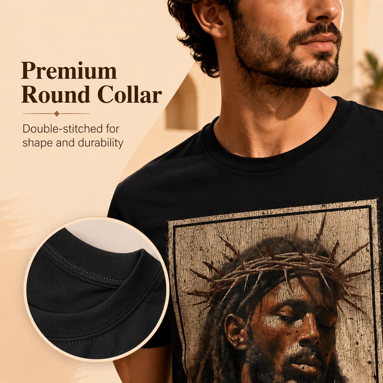 Black Jesus Shirt Face Of Jesus Cross With Crown Of Thorns T-Shirt Streetwear Classic