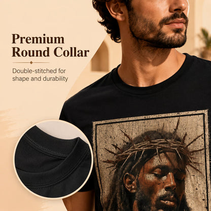 Black Jesus Shirt Face Of Jesus Cross With Crown Of Thorns T-Shirt Streetwear Classic