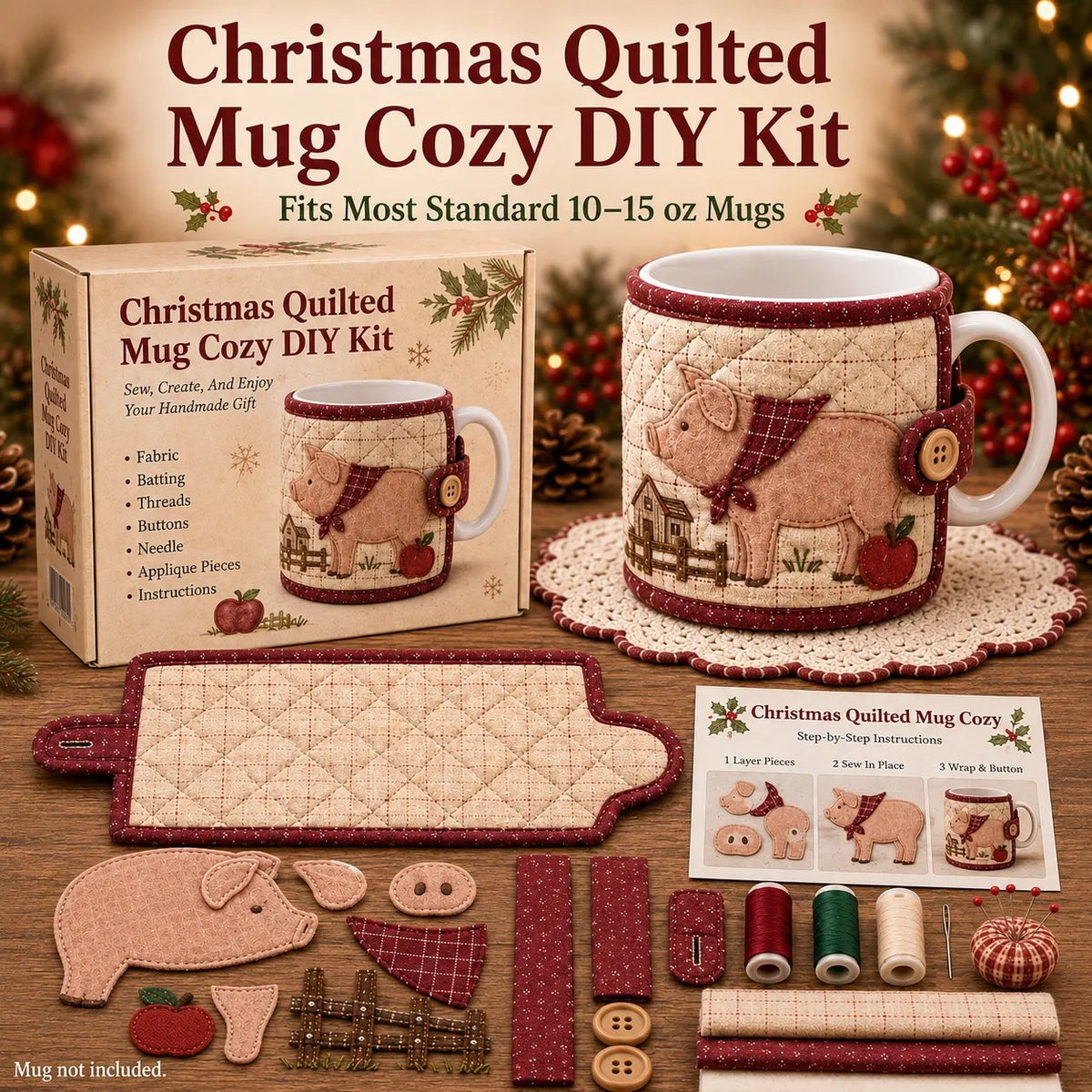 🐷 Farmhouse Friends Mug Cozy Sewing Kit