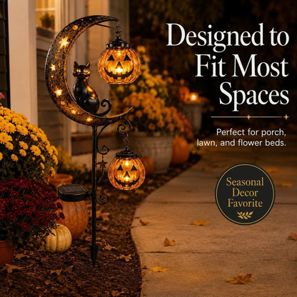 🔥49% OFF TODAY 👻 Solar Halloween Garden Stake Light with Black Cat & Pumpkin