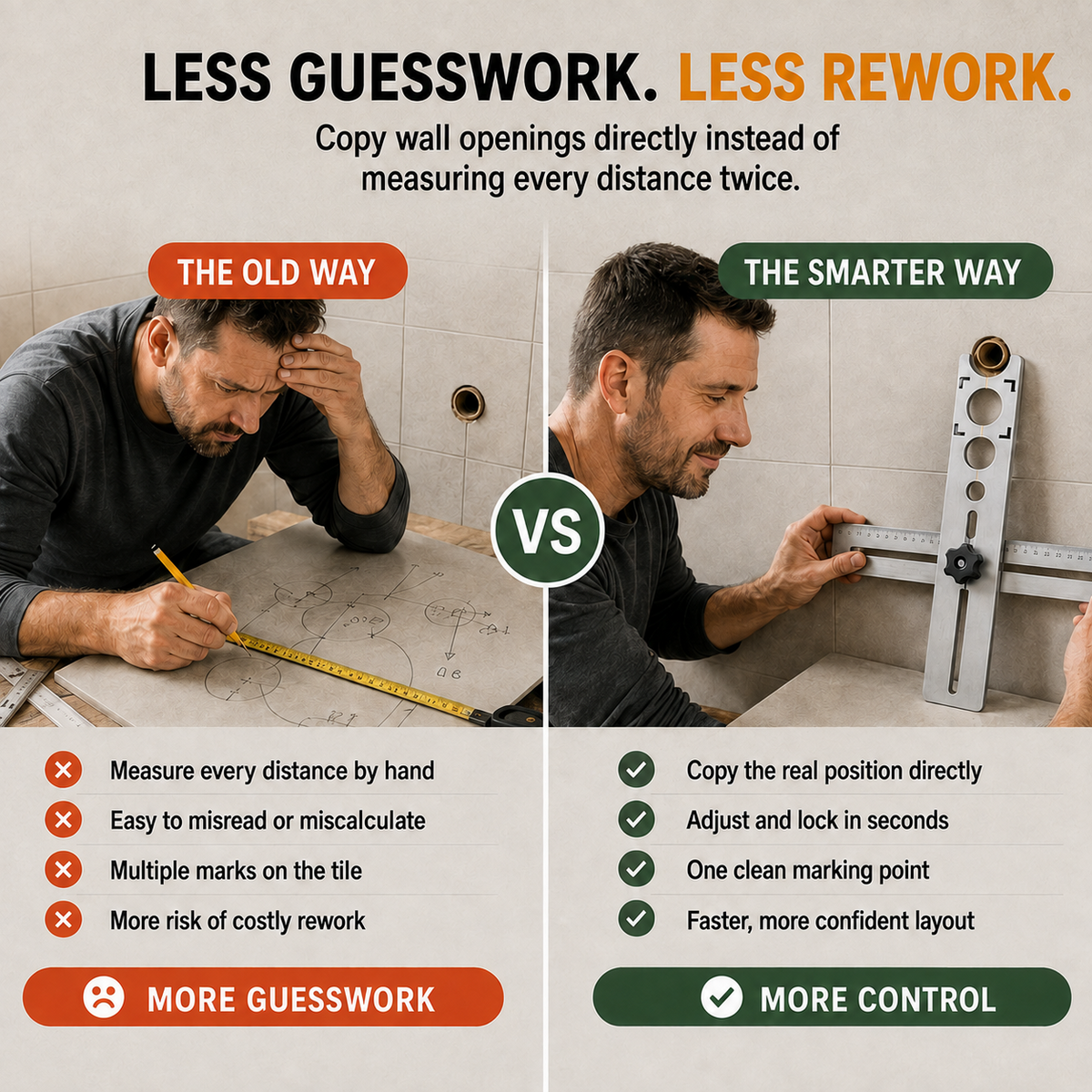 🛠️ Stainless Steel Tile Positioning Ruler – Adjustable Drill Guide & Precision Measuring Tool