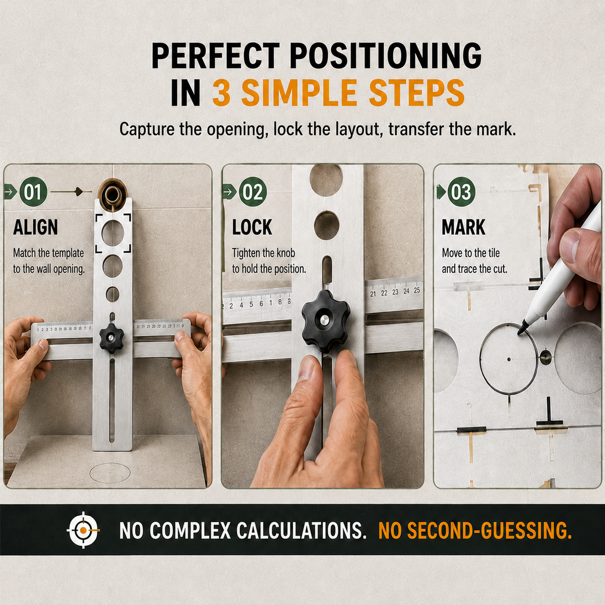 🛠️ Stainless Steel Tile Positioning Ruler – Adjustable Drill Guide & Precision Measuring Tool