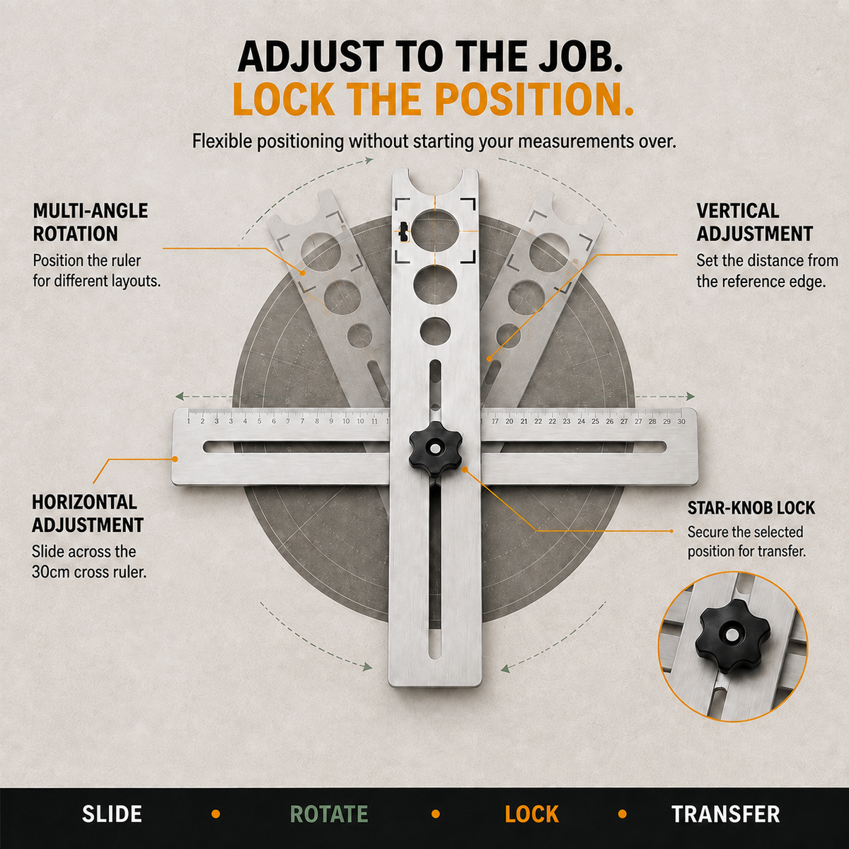 🛠️ Stainless Steel Tile Positioning Ruler – Adjustable Drill Guide & Precision Measuring Tool
