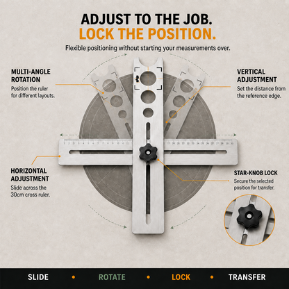 🛠️ Stainless Steel Tile Positioning Ruler – Adjustable Drill Guide & Precision Measuring Tool