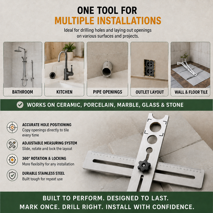 🛠️ Stainless Steel Tile Positioning Ruler – Adjustable Drill Guide & Precision Measuring Tool