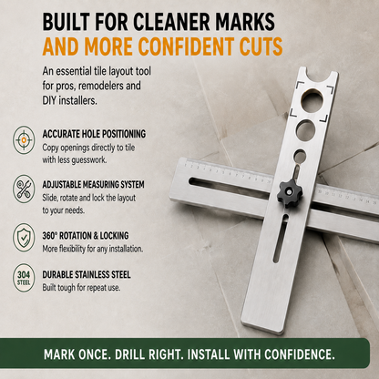 🛠️ Stainless Steel Tile Positioning Ruler – Adjustable Drill Guide & Precision Measuring Tool