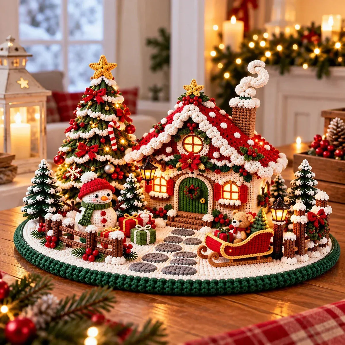 Crochet pattern for a festive winter village with a chalet – Amigurumi