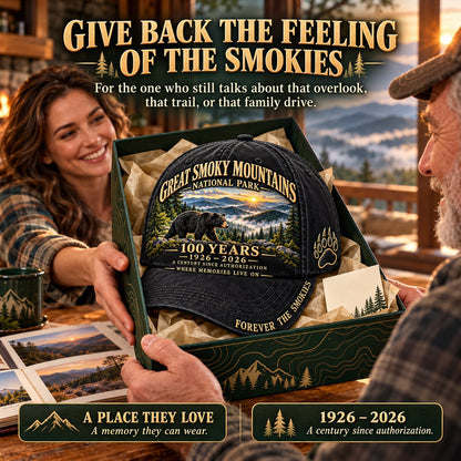 ⏳ Last Day 49% OFF – 🏞️ Great Smoky Mountains 1926–2026 Centennial Cap | Black Bear & Mountain Heritage Design 🐻