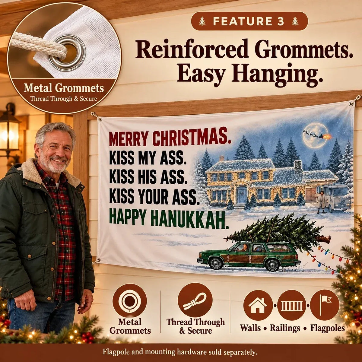 🎅 3x5FT Single Sided Christmas Funny Quote Flag with Metal Grommets | Adult Humor Holiday Yard Decoration