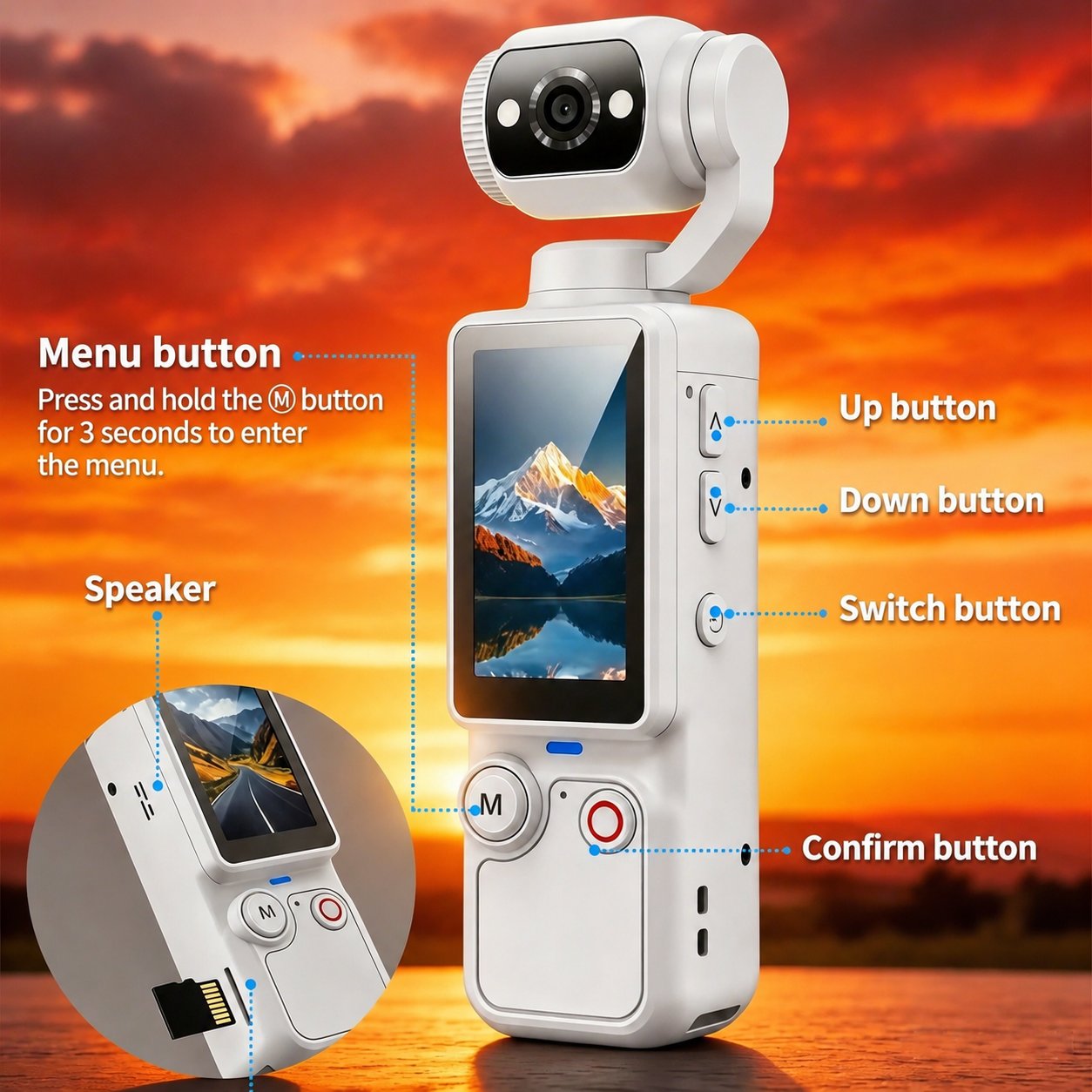 🎥 Upgraded Vlogging Camera – 180° Rotating Lens, Full-Body Video Recorder for Travel, Daily Life & Content Creation