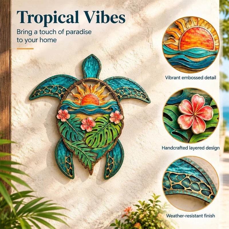 🏖️Tropical Sea Turtle Sunset Wall Decor