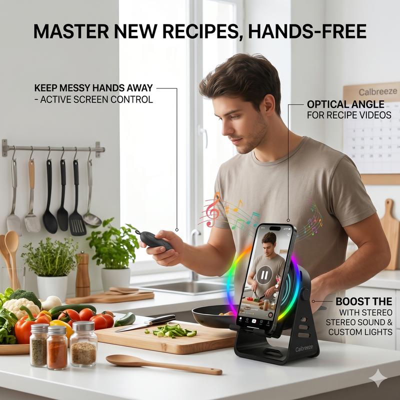 [7-in-1 Upgrade] Wireless Induction Speaker Phone Stand with Remote Control