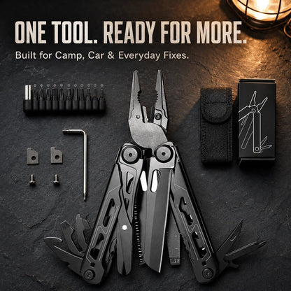 🏕️ 16-in-1 Camping Multi-Tool with Full-Size Scissors & Carrying Pouch