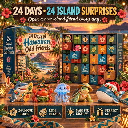 🌺 24 Days of Hawaiian Odd Friends Advent Calendar | 24 Unique Tropical Mini Figures with Daily Surprises for Hawaii Lovers, Collectors & Christmas Displays 🎄