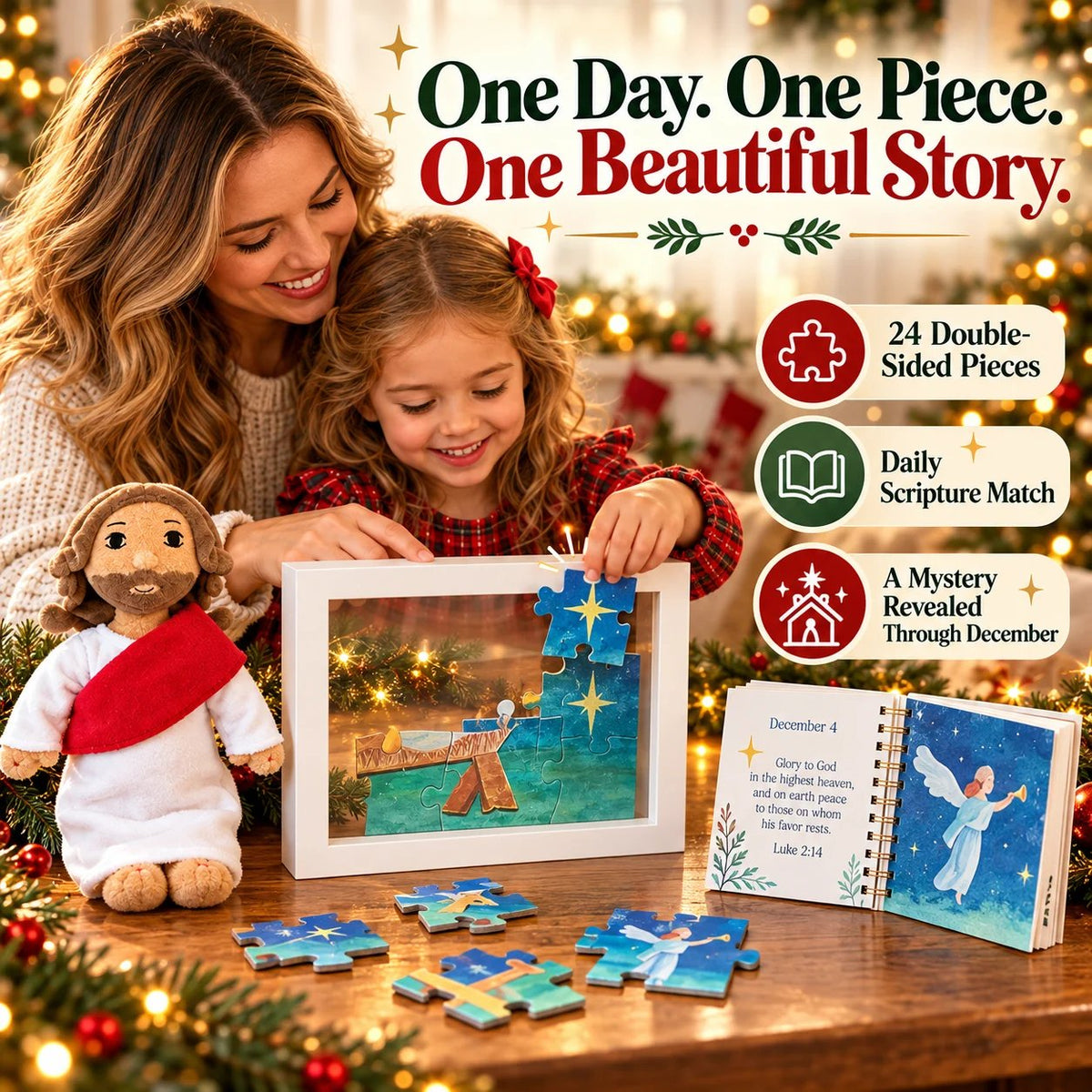 🎄 24-Day Finding Jesus Advent Calendar – Plush Doll, Bible Verses & Puzzle Set ✝️