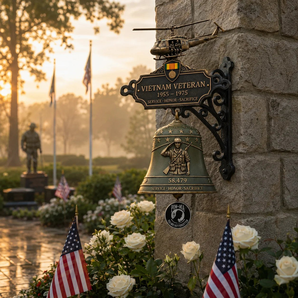 Vietnam Veteran Tribute Wall Bell displayed in a memorial setting