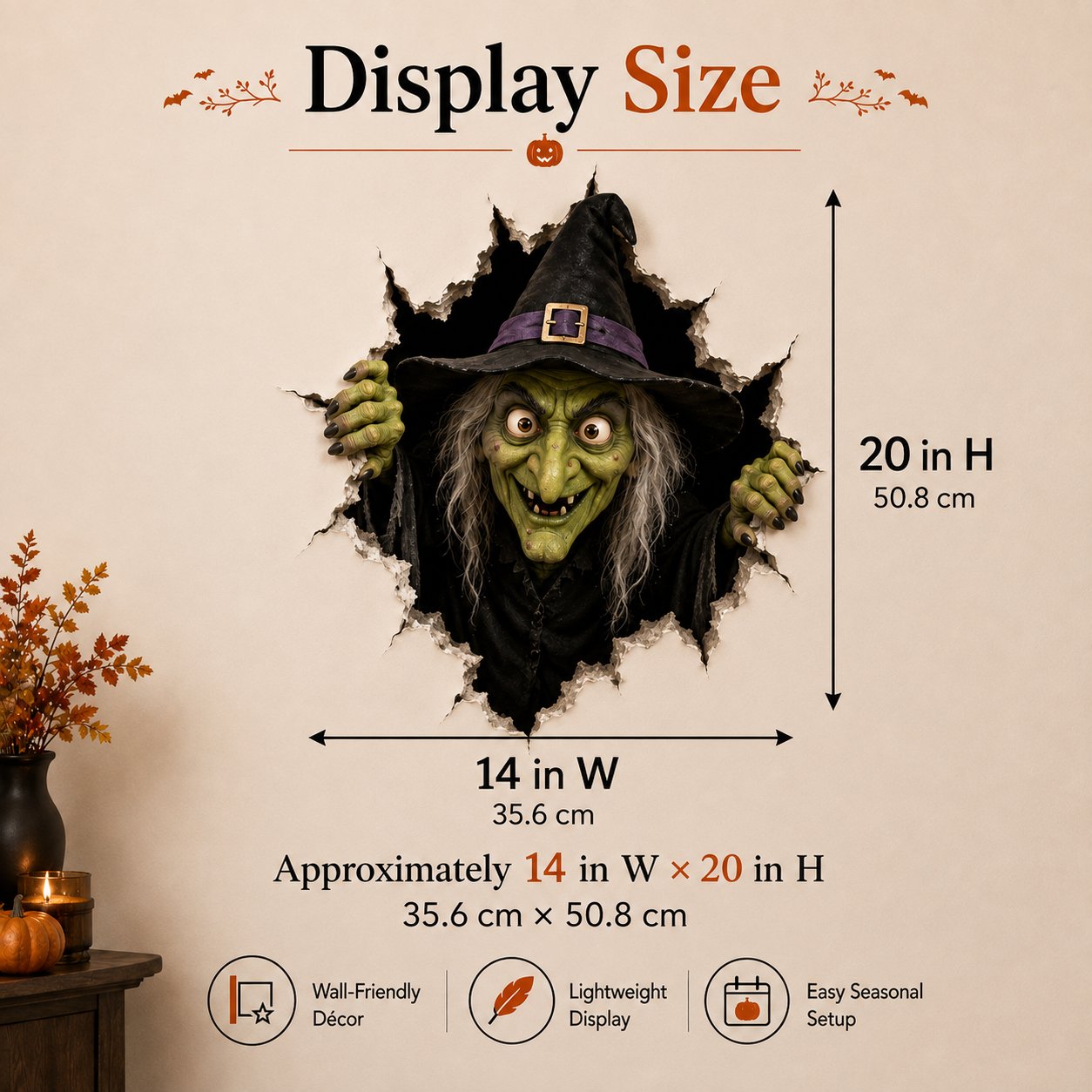 ⏳ Last Day 49% OFF – 🧙‍♀️ Halloween Witch Break-In 3D Wall Decal | Realistic Cracked-Wall Illusion with Reaching Hands, Dramatic Witch Artwork & Easy Peel-and-Stick Design 🎃✨