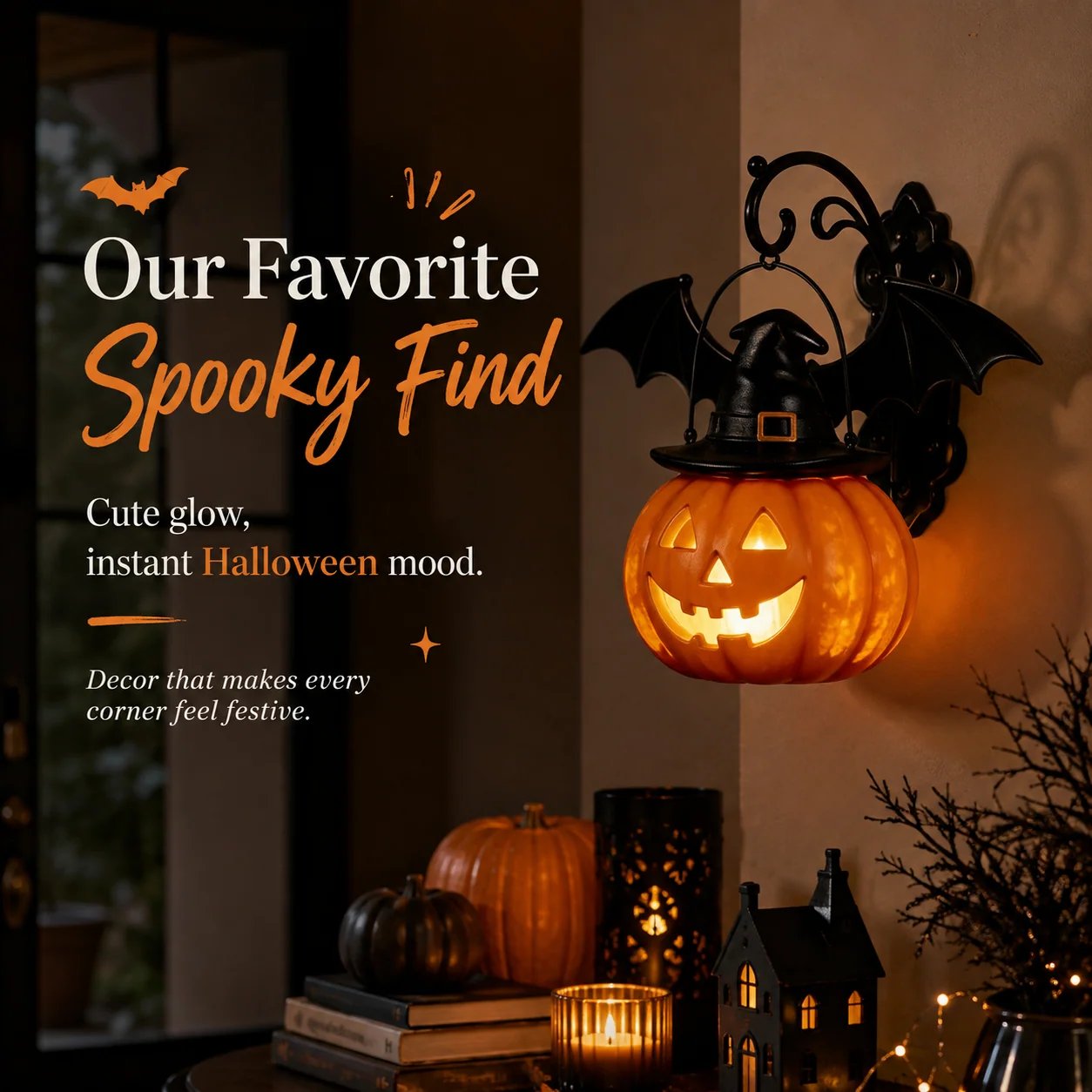 🎃Halloween Early Bird Special Sale 50% OFF🎃 Bat Hat Pumpkin Wall Lamp 🦇