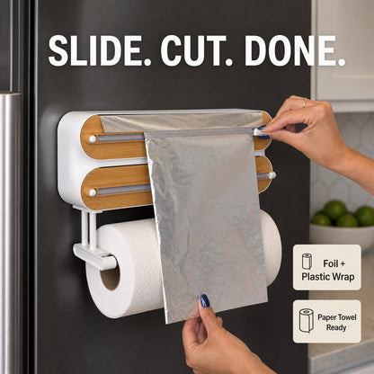 3-in-1 Magnetic Kitchen Wrap Dispenser with Slide Cutters