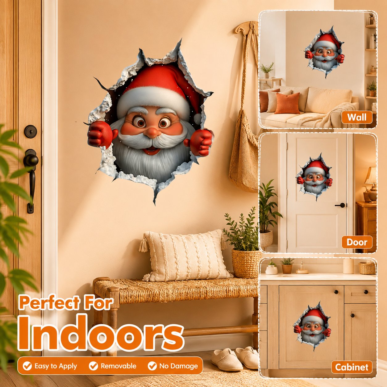 🎄 Realistic 3D Santa Breakthrough Wall Stickers