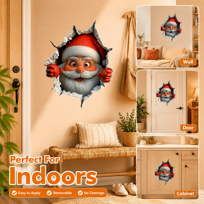 🎄 Realistic 3D Santa Breakthrough Wall Stickers