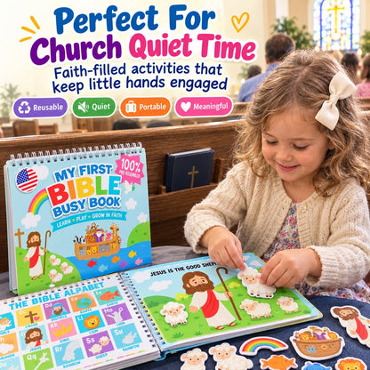 ✝️ Bible Busy Book for Toddlers | Montessori Christian Quiet Book with 152 Velcro Pieces & 15 Faith Activities