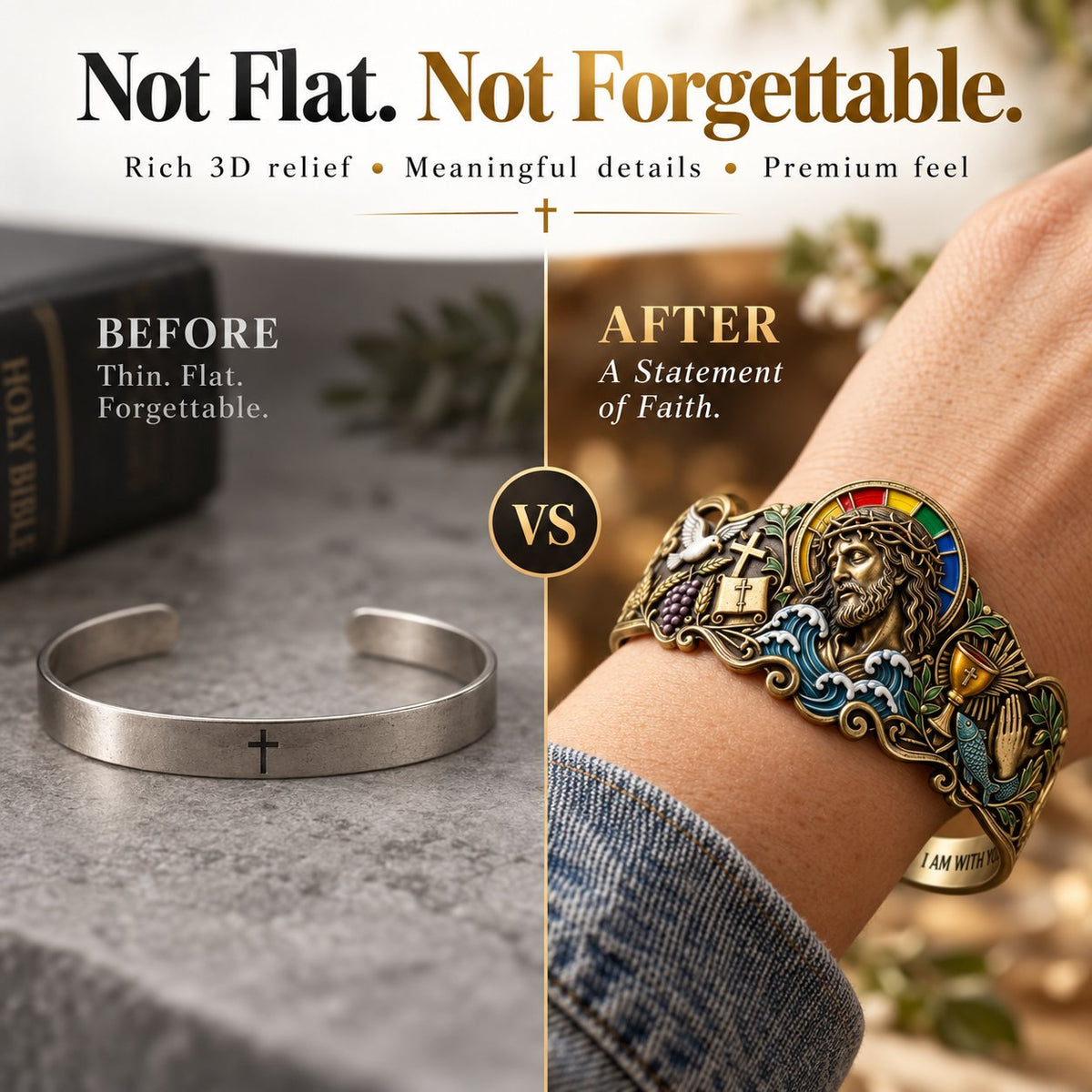 ✝️ “I Am With You” Jesus Cuff Bracelet – Antique Brass Look