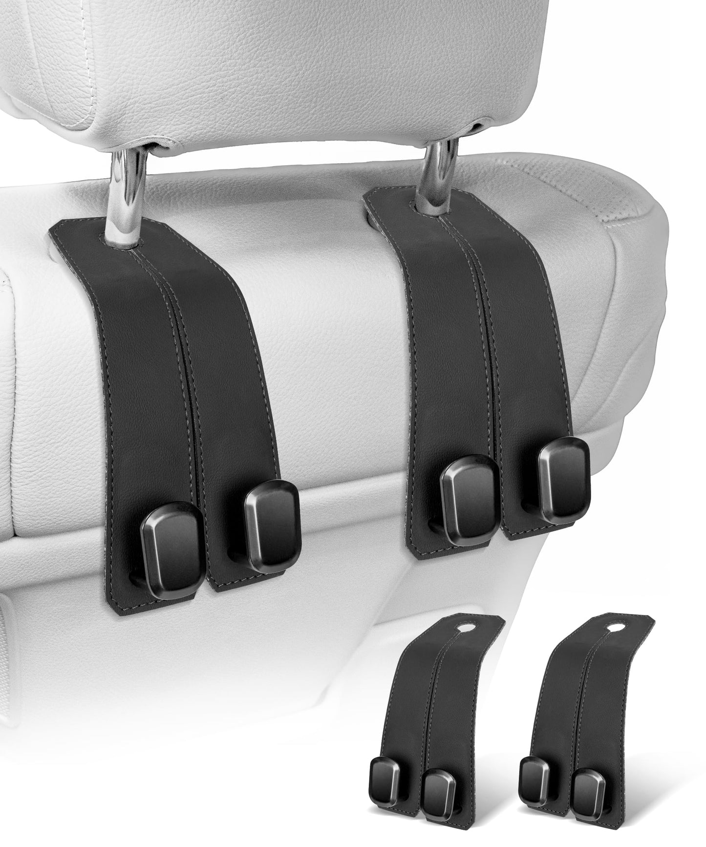 🚗360° Rotating Leather Car Headrest Hooks