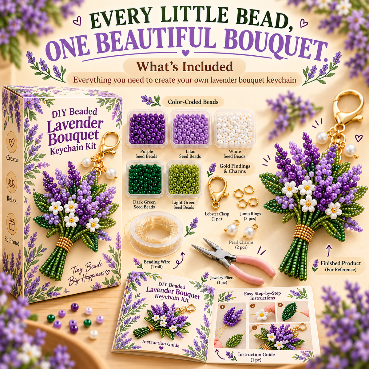 🔥 BUY 3 GET 1 FREE 🔥- 💐DIY Beaded Bouquet Keychain Kit✨