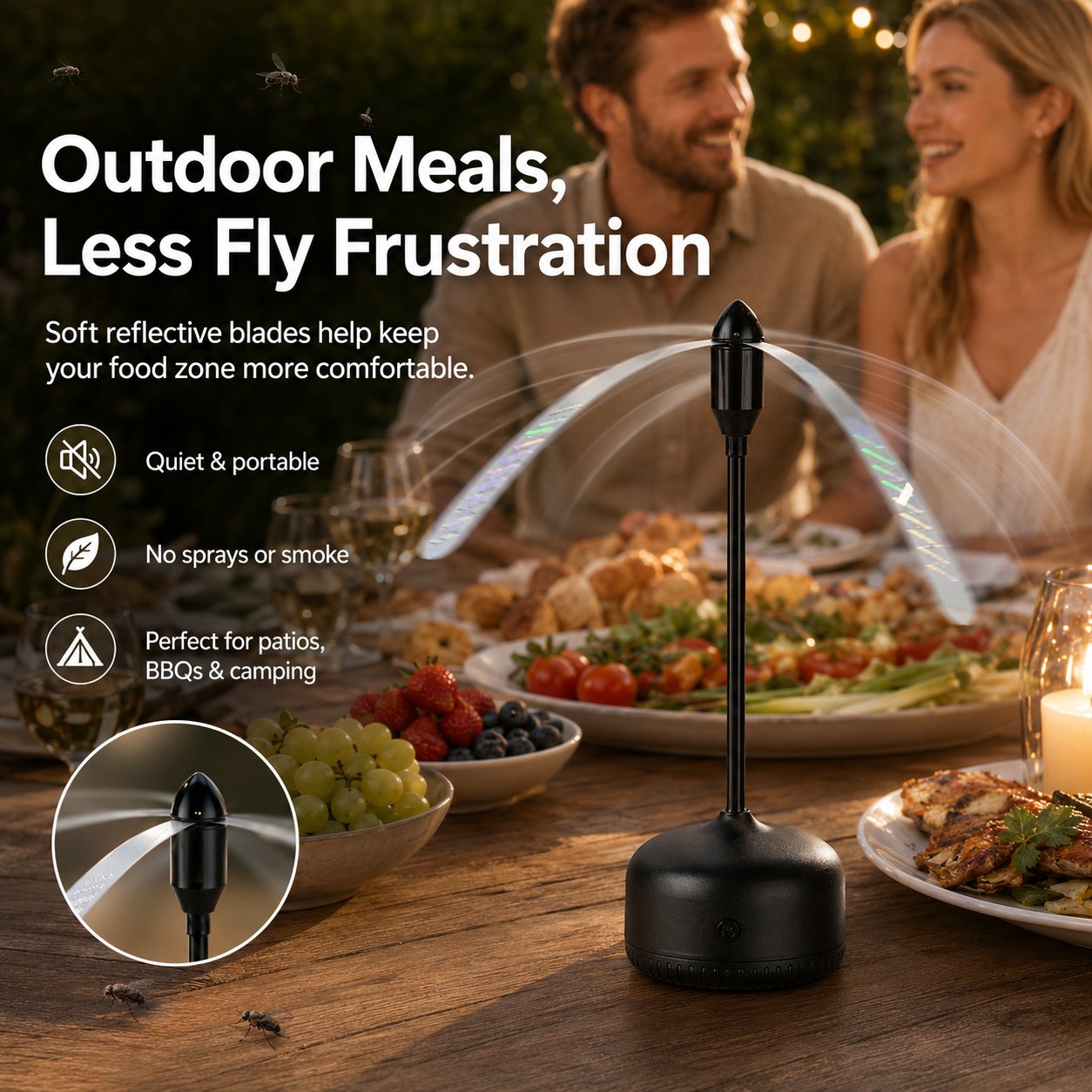 Portable Reflective Fly Repellent Fan For Outdoor Dining